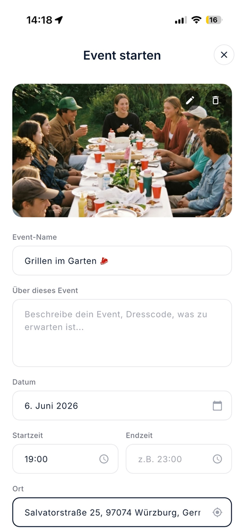 Event erstellen in der CliqOut App
