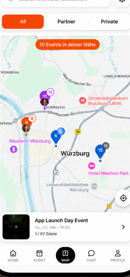 Kartenansicht in der CliqOut App
